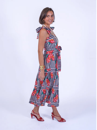 'SHELLY BEACH' DRESS IN POMEGRANATE STRIPE