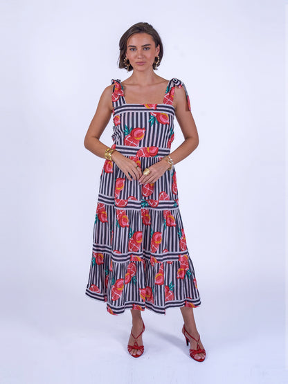'SHELLY BEACH' DRESS IN POMEGRANATE STRIPE