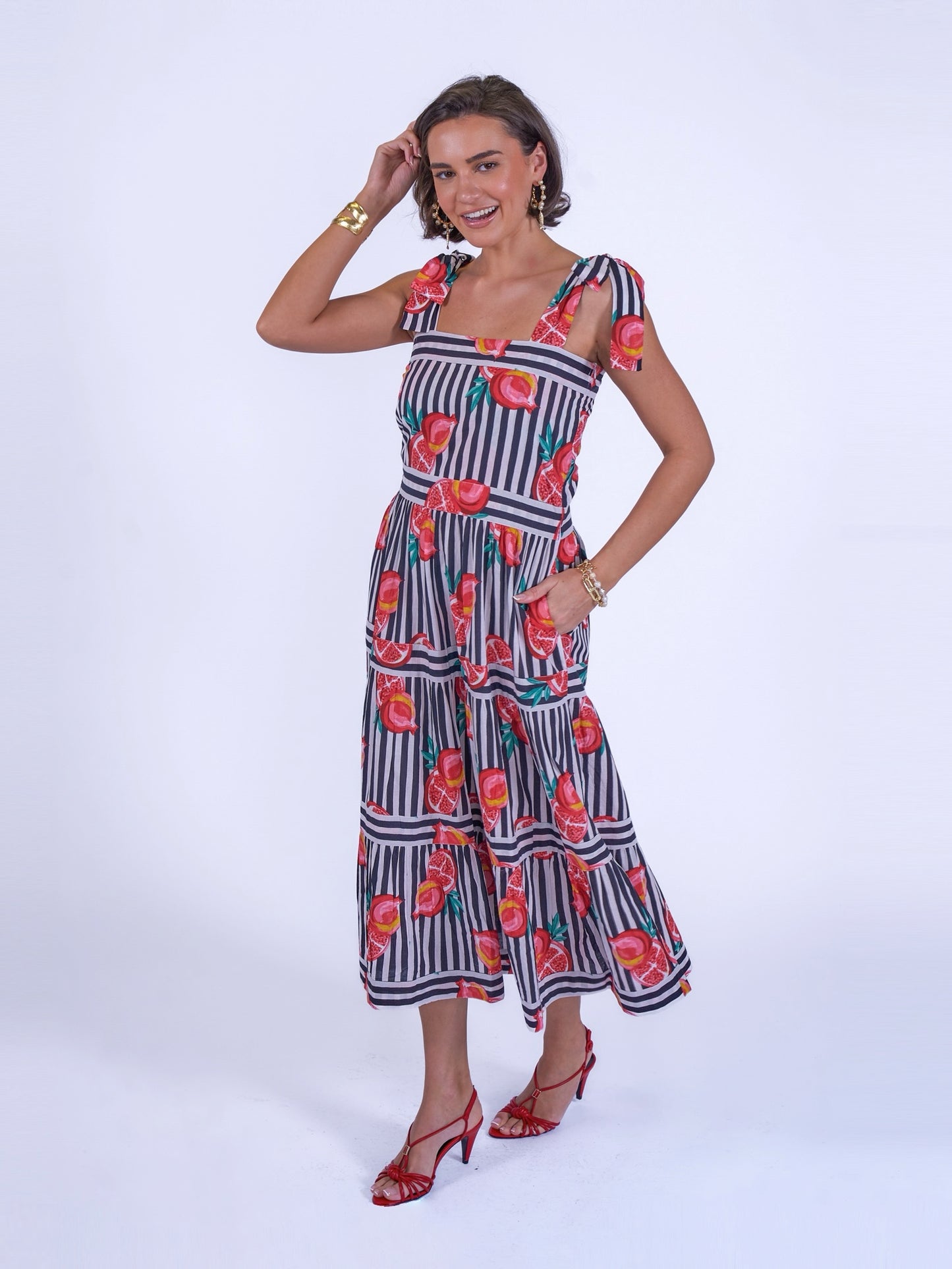 'SHELLY BEACH' DRESS IN POMEGRANATE STRIPE