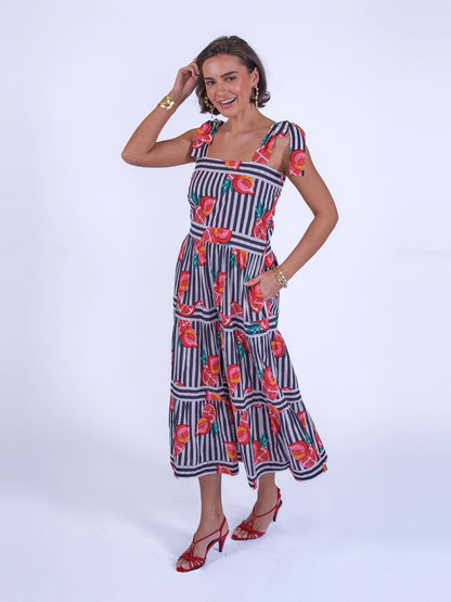 'SHELLY BEACH' DRESS IN POMEGRANATE STRIPE