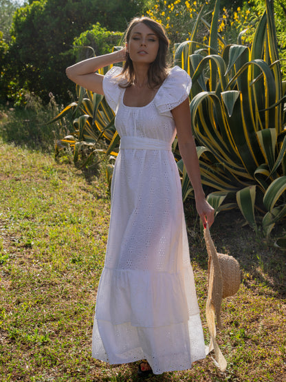 ‘SOUL’ BRODERIE ANGLAISE DRESS IN WHITE