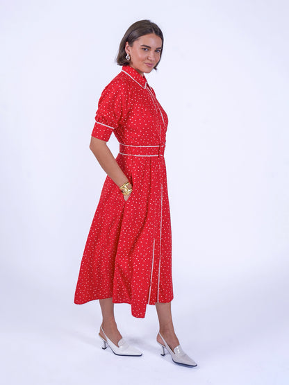 'SYDNEY' DRESS IN RED POLKA DOT