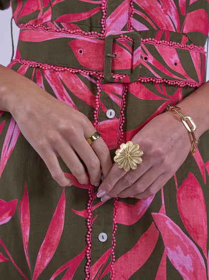 'SYDNEY' DRESS IN KHAKI / PINK PALM