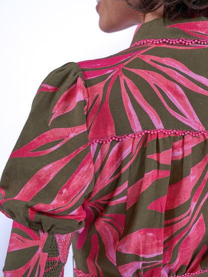 'SYDNEY' DRESS IN KHAKI / PINK PALM