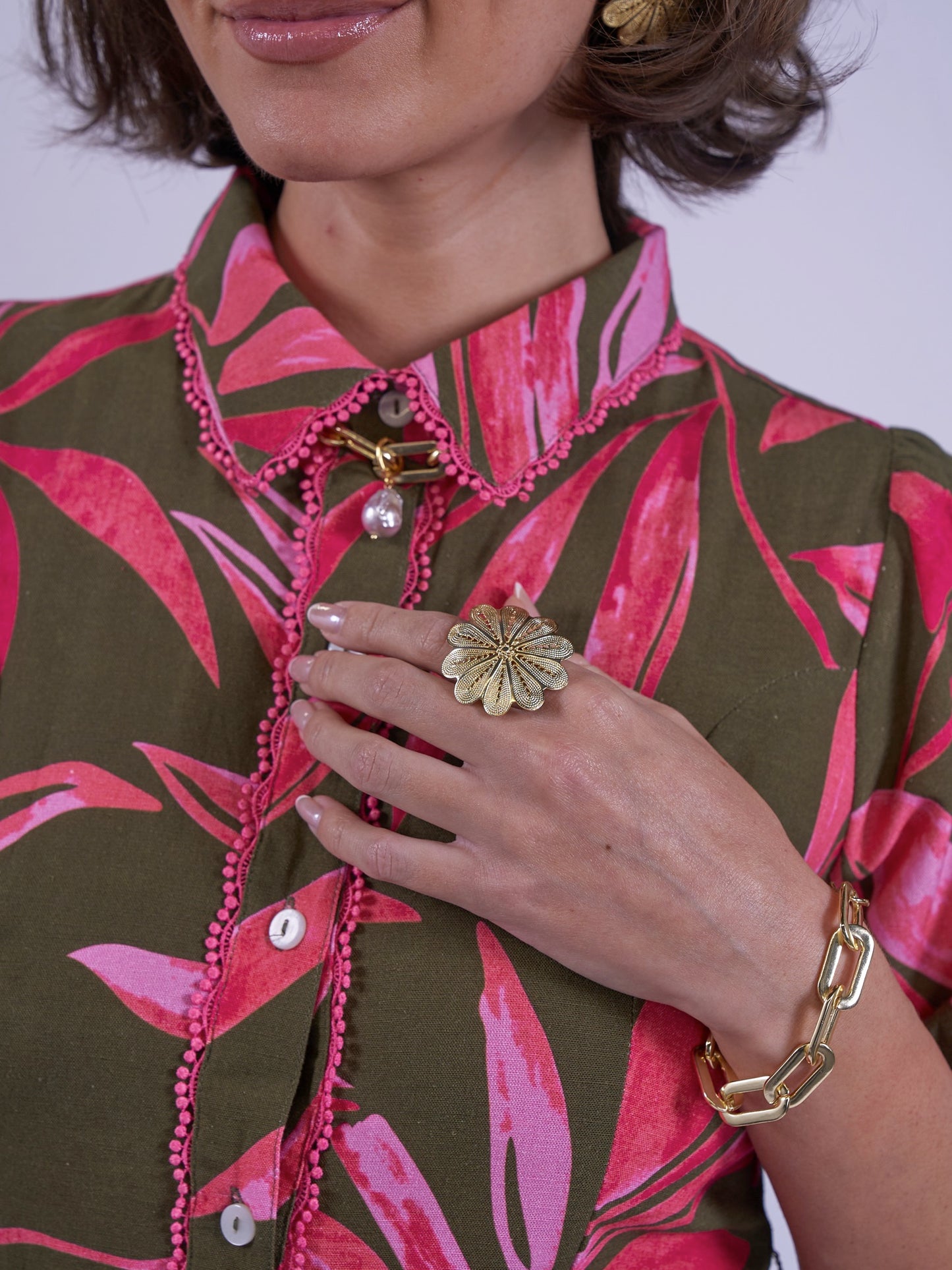 'SYDNEY' DRESS IN KHAKI / PINK PALM