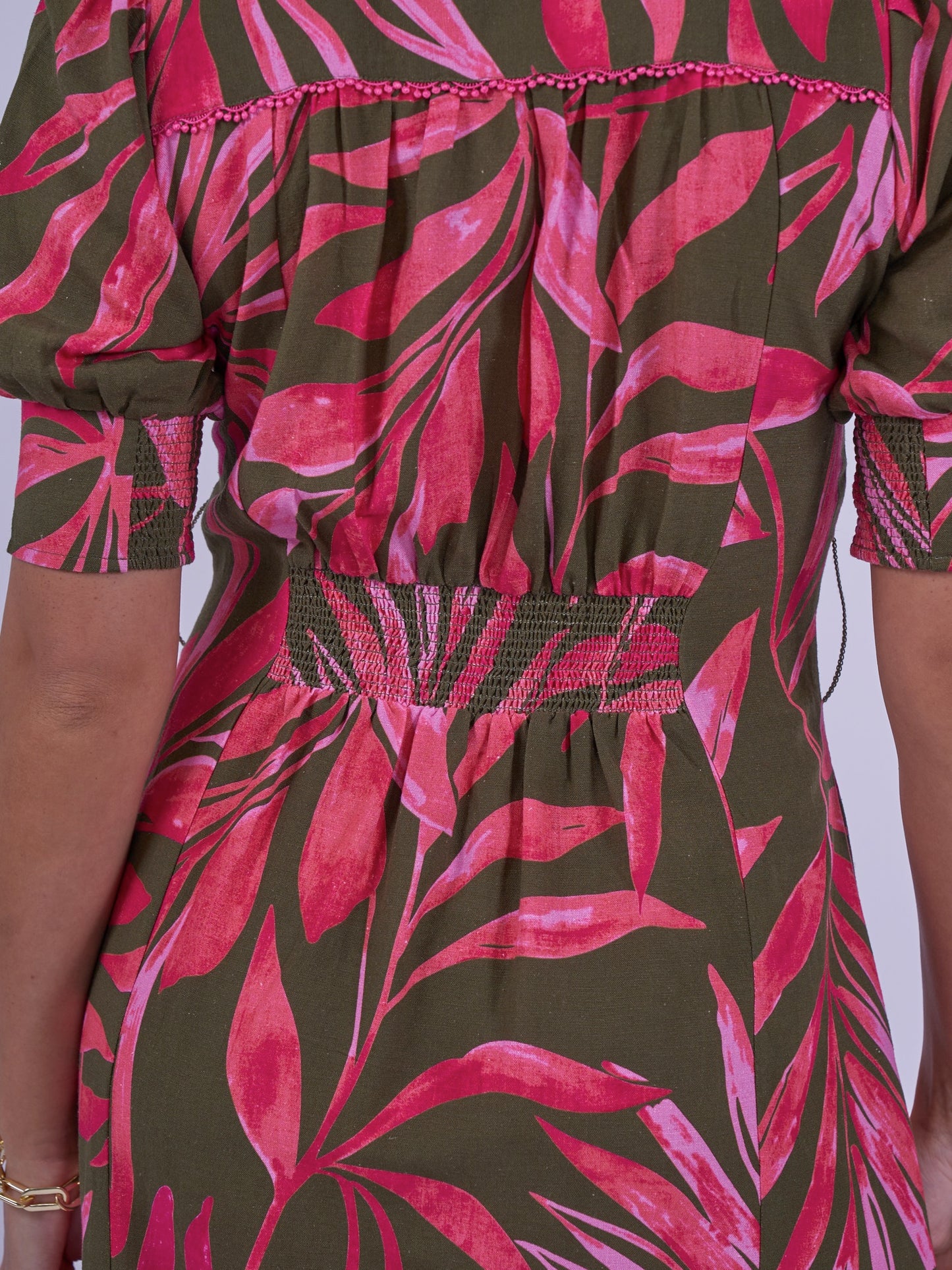 'SYDNEY' DRESS IN KHAKI / PINK PALM