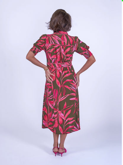 'SYDNEY' DRESS IN KHAKI / PINK PALM