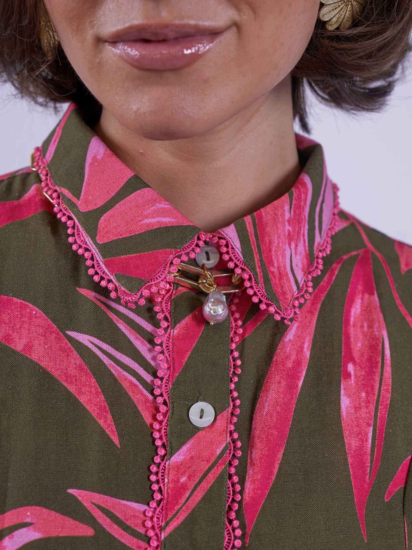 'SYDNEY' DRESS IN KHAKI / PINK PALM