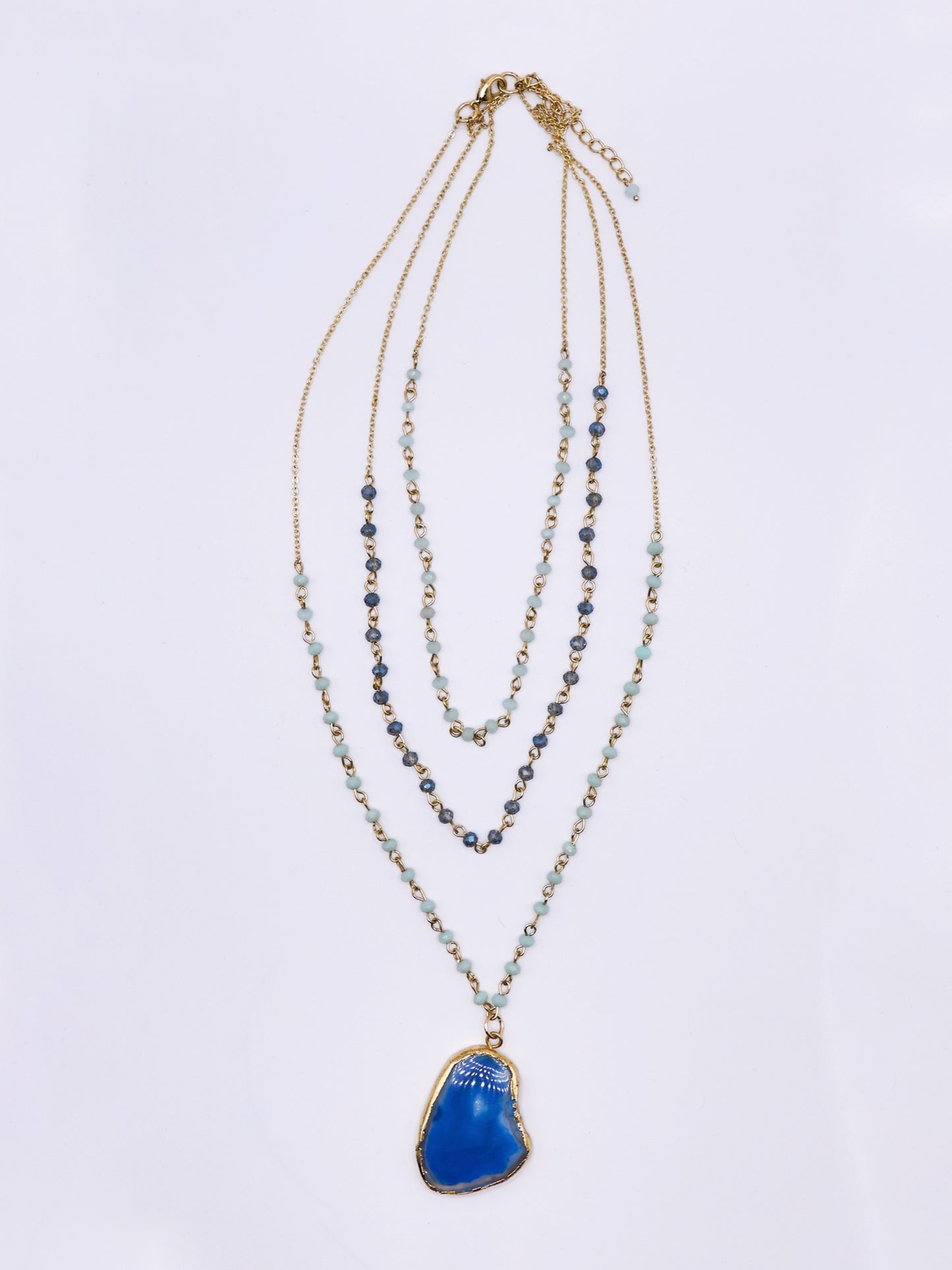 THREE ROW BLUE AGATE NECKLACE