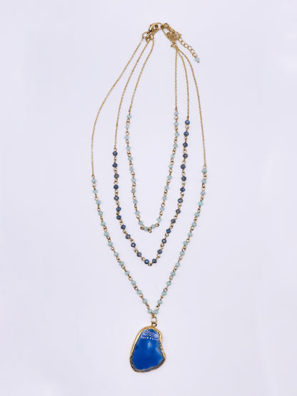 THREE ROW BLUE AGATE NECKLACE