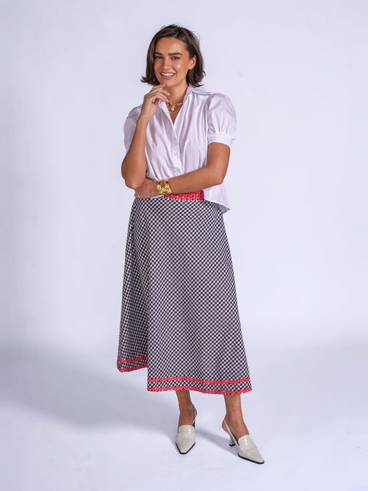 'FEATHER' SKIRT IN BLACK GINGHAM