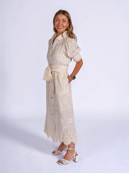 'SANI' PETITE MIDI DRESS IN CLOTTED CREAM