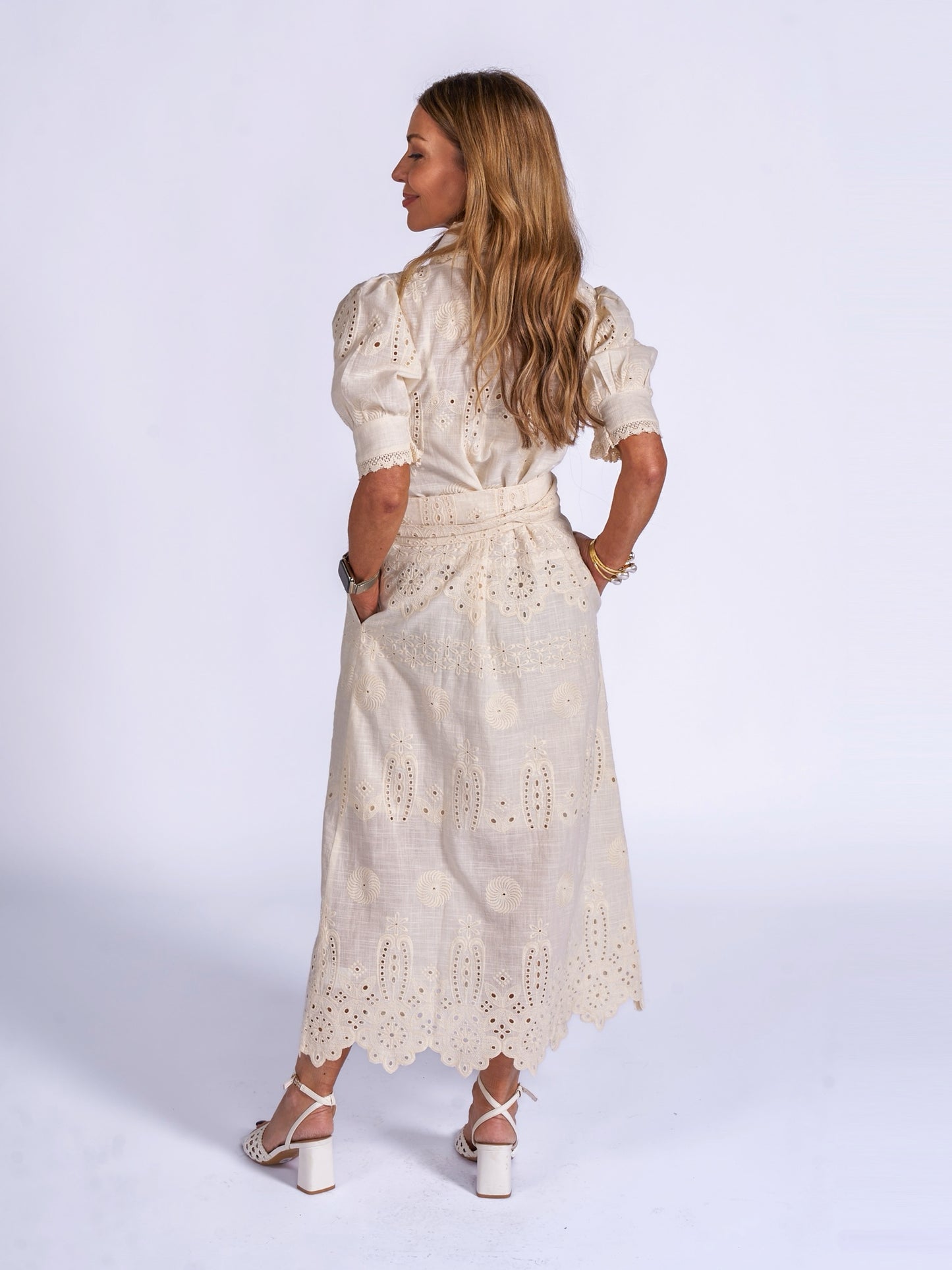'SANI' PETITE MIDI DRESS IN CLOTTED CREAM