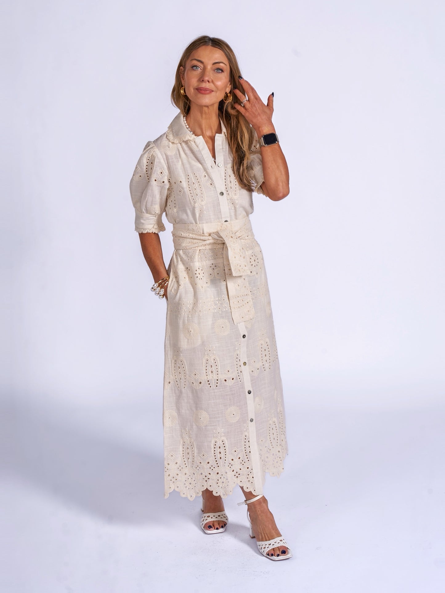 'SANI' PETITE MIDI DRESS IN CLOTTED CREAM