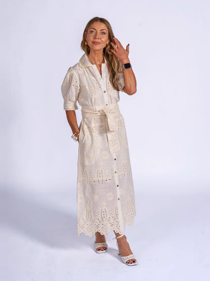 'SANI' PETITE MIDI DRESS IN CLOTTED CREAM