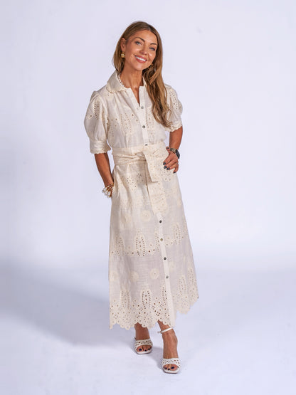 'SANI' PETITE MIDI DRESS IN CLOTTED CREAM